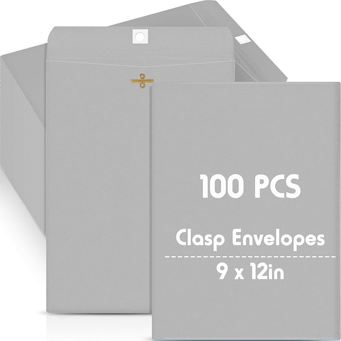 Geyee 100 Pcs Clasp Manilla Envelopes 9 x 12 Inch Gummed Colored Envelopes by Geyee