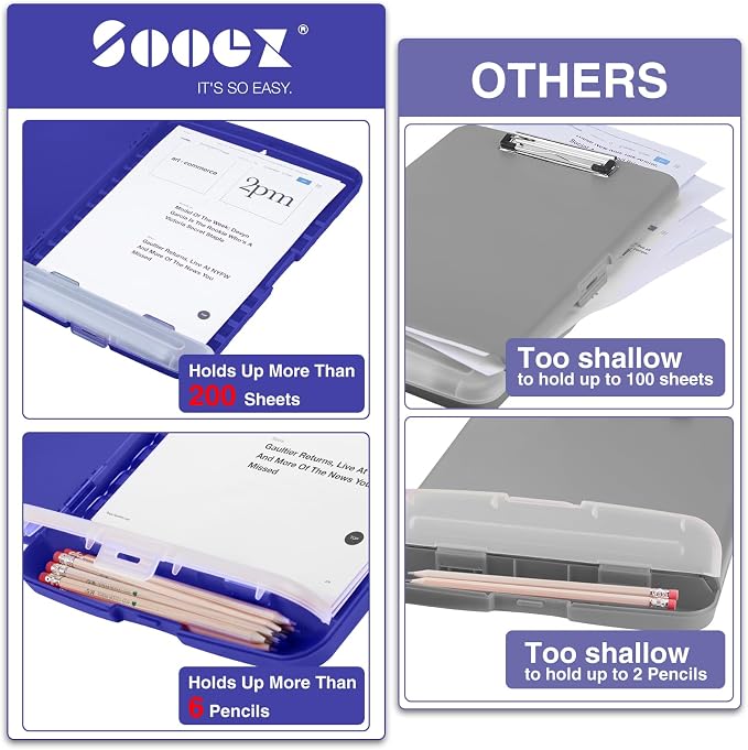 Sooez Clipboard with Storage, Clip Board 8.5 x 11 with Pen Holder, Plastic - Image 3