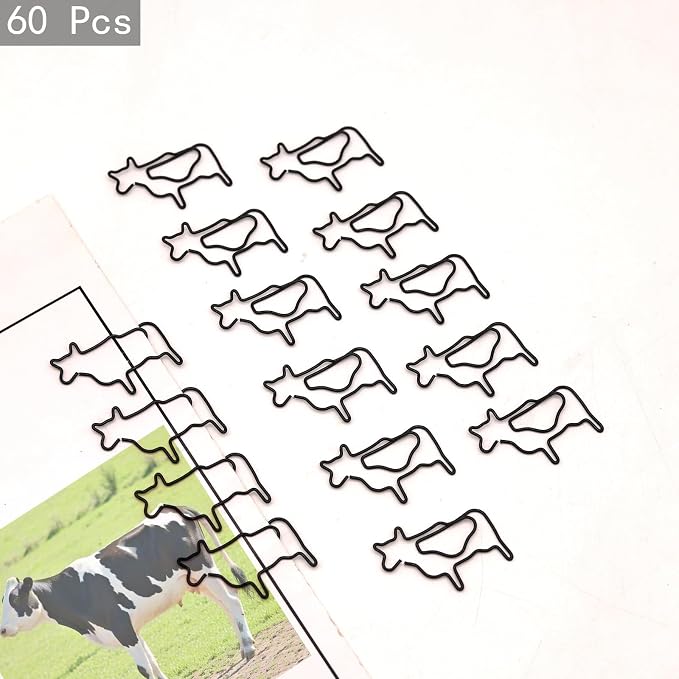 60 Pcs Black Cow Paper Clips, Cow Office Supplies, Cow Desk Stationery - Image 3