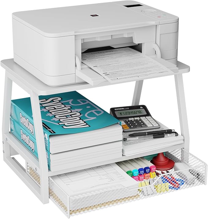 2-Tier Printer Stand with Storage, Desktop Organizer with Drawers by Unknown