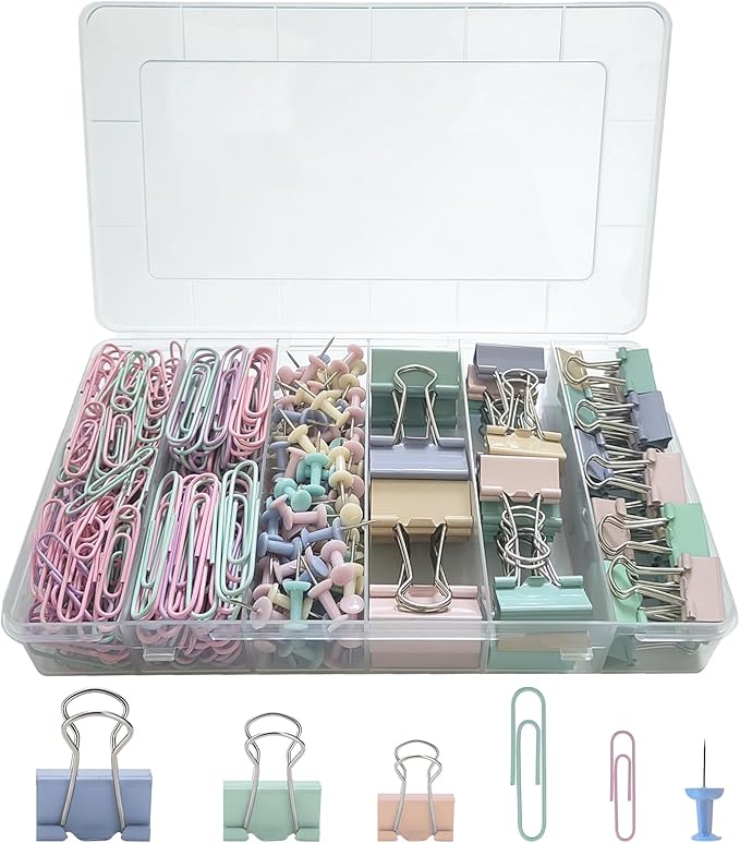 282 Pcs Colored Office Clips Set Binder Clips and Paper Clips Push Pin Colored by Unknown