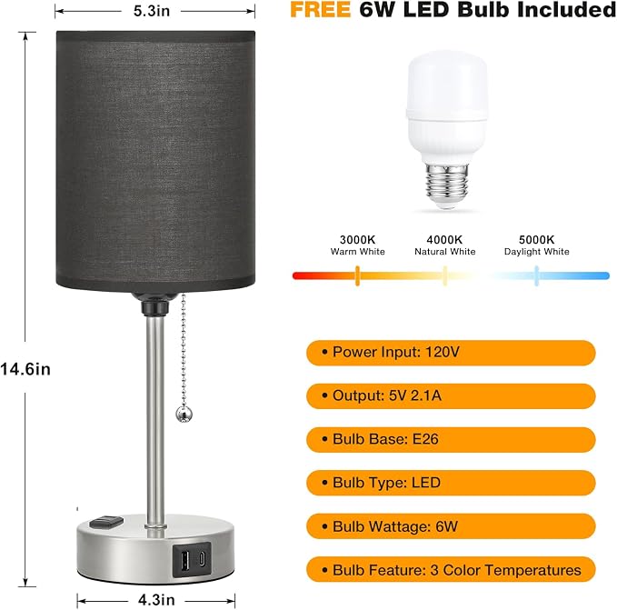 Black Table Lamp for Bedroom Nightstand - Image 4