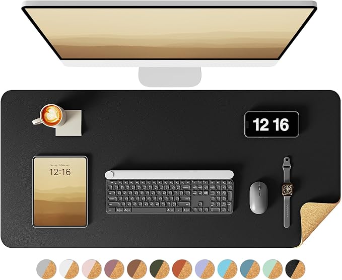 YSAGi Double-Sided Desk Pad, 35.4"x17"Leather Desk Mat, Eco Cork Desk Pad by YSAGi