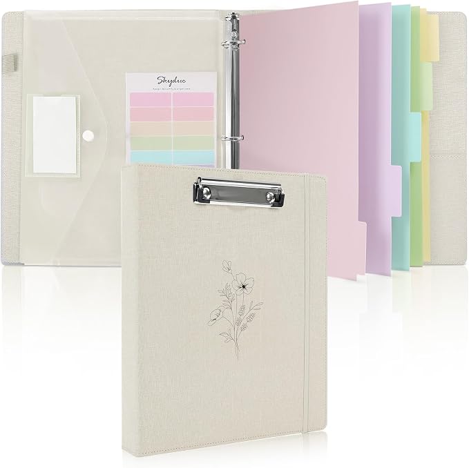 SKYDUE Clipboard Binder with Dividers, 1 Inch 3 Ring Binder with Clipboard on by SKYDUE