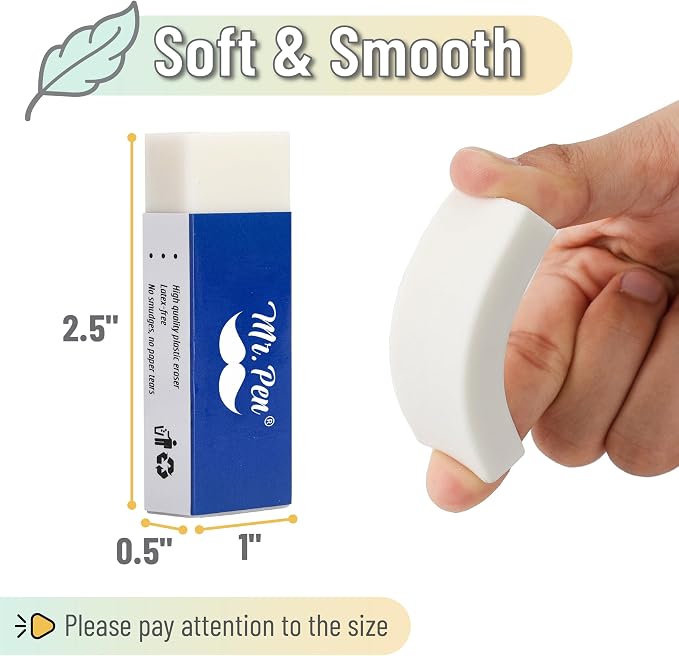Mr. Pen- White Pencil Eraser, 10 Pack | Large Latex Free Vinyl Block Erasers - Image 3