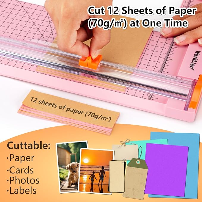 WORKLION Straight Paper Cutter For crafting – Pink 12 Inch Paper Trimmer - Image 4