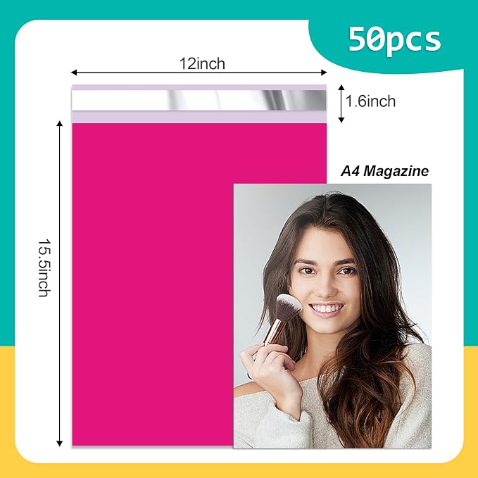 Poly Mailers 12x15.5 inch 50 Pcs, Rose Red Plastic Mailing Envelopes - Image 2
