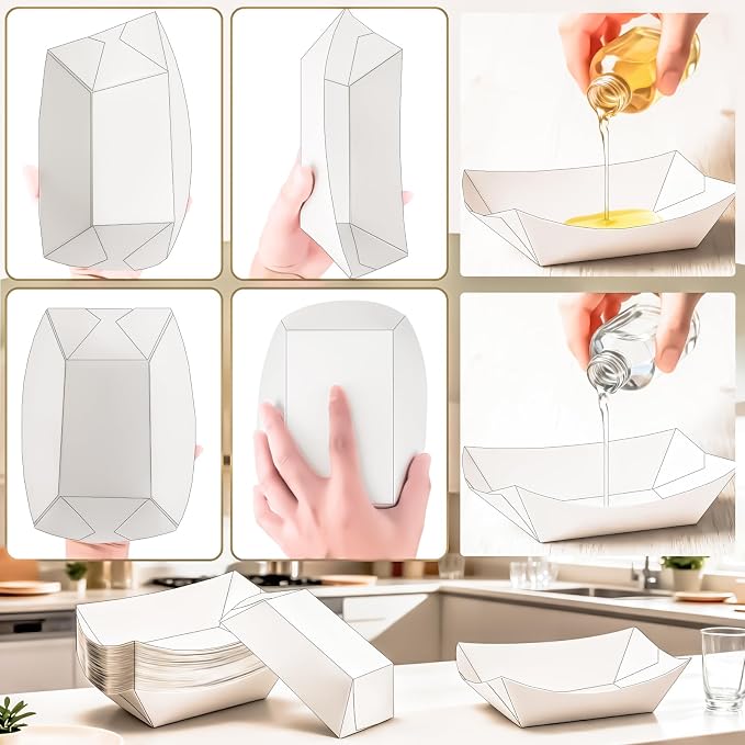 40 Pack White 3LB Paper Food Boat Trays Disposable Paper Boats Plates Containers - Image 4