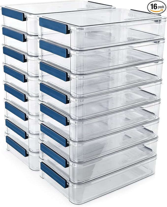 CATOOMUU 16-Pack 9x13 Shallow Flat Clear Plastic Storage Boxes | 5.5Qt by CATOOMUU