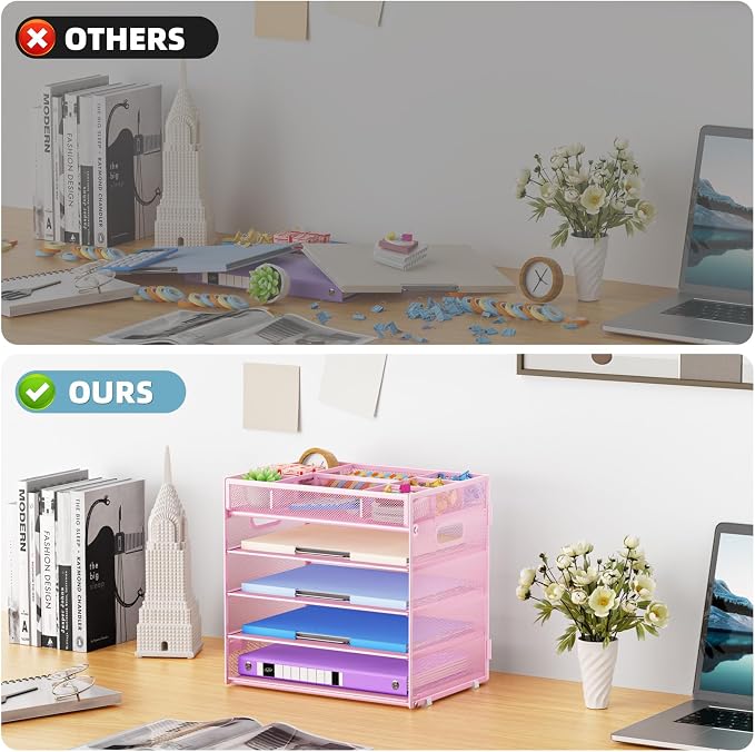 Marbrasse 5 Tier Paper Organizer Letter Tray, Mesh Desk File Organizer - Image 5