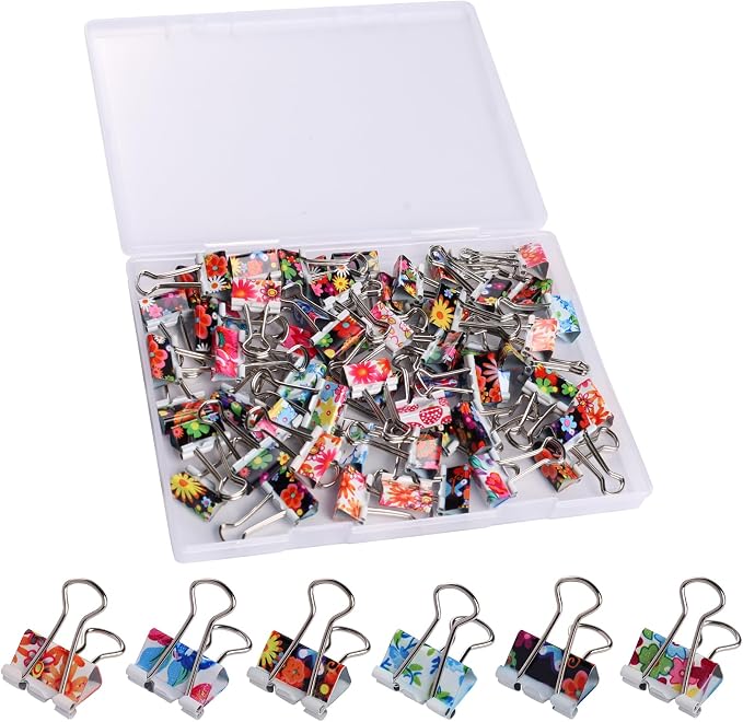 Ufmarine 60 Pcs Small Binder Clips3/4 Inch, Flower Cute Binder Clips by Ufmarine