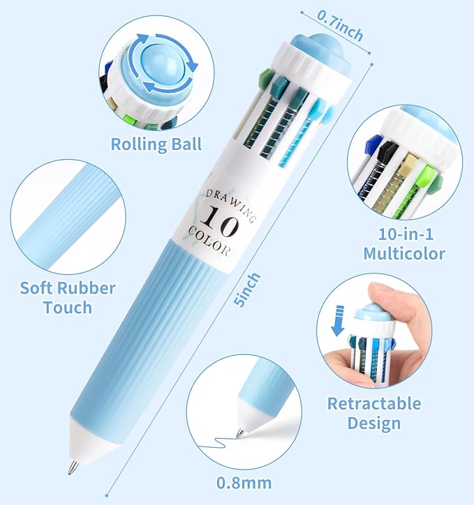 3 Pack Multicolor Pens, 10-in-1 Colored Ballpoint Pen, 28 Colors, 0.8mm Fine - Image 4