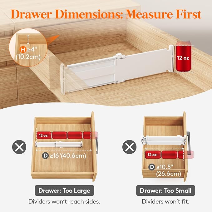 Lifewit 5 Pack Drawer Dividers for Clothes, Adjustable White Plastic Separators - Image 6