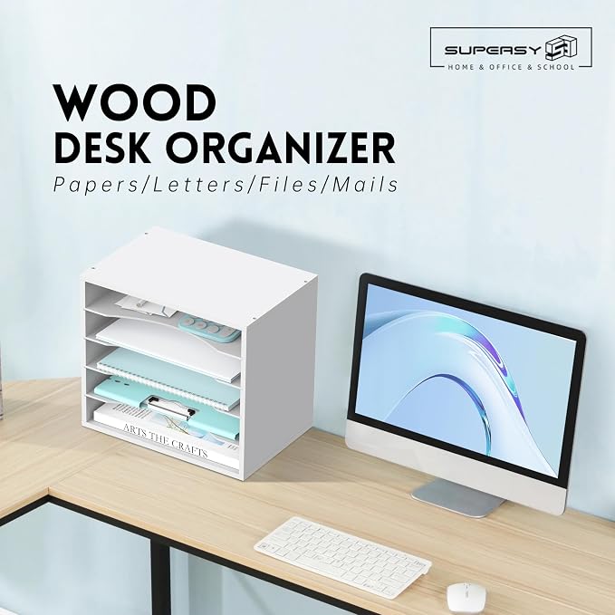 SUPEASY Wood Desk Organizer, 5 Tier Paper File Organizer - Image 2