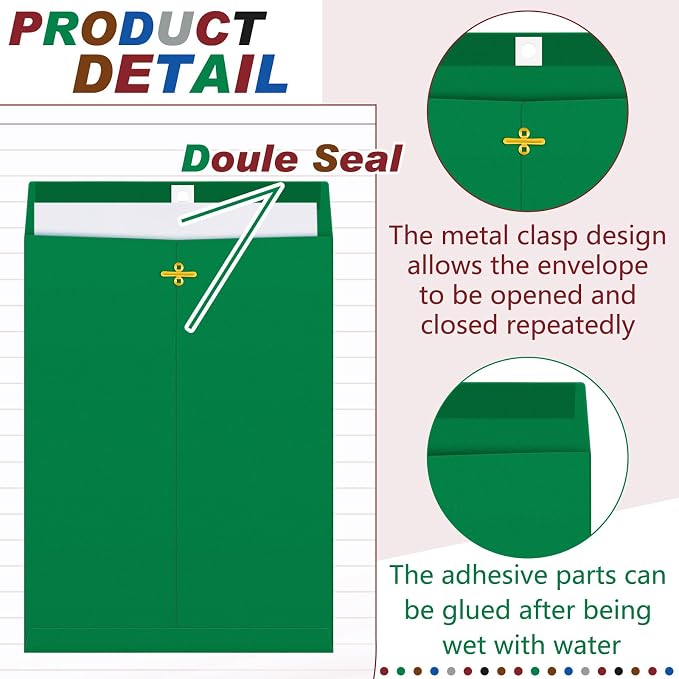 Geyee 100 Pcs Clasp Manilla Envelopes 9 x 12 Inch Gummed Colored Envelopes - Image 3
