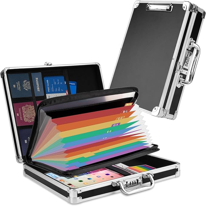 Clipboard with Storage Combination Lock Briefcase with Accordion File Folder by Pechor