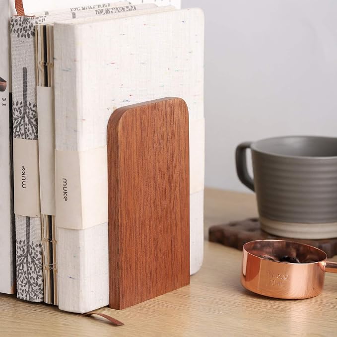 Muso Wood Book Ends for Shelves, Non-Slip Bookends, Heavy Duty Wooden Bookend - Image 5
