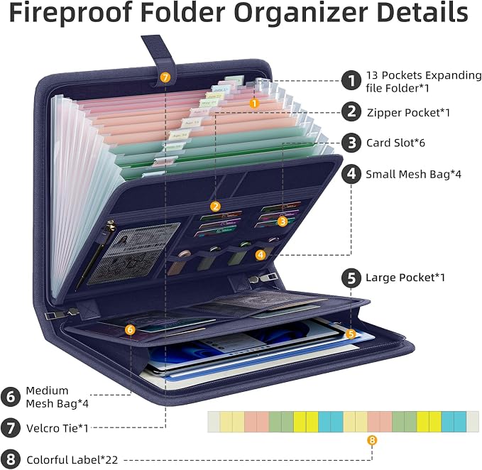 Fireproof Accordion File Organizer, Portable Expanding File Folder - Image 4