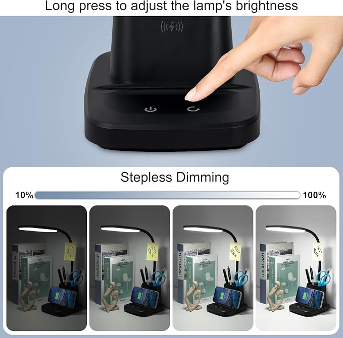 Desk Lamp, LED Desk Lamps for Home Office, Wireless Charger Small Desk Lamp - Image 5