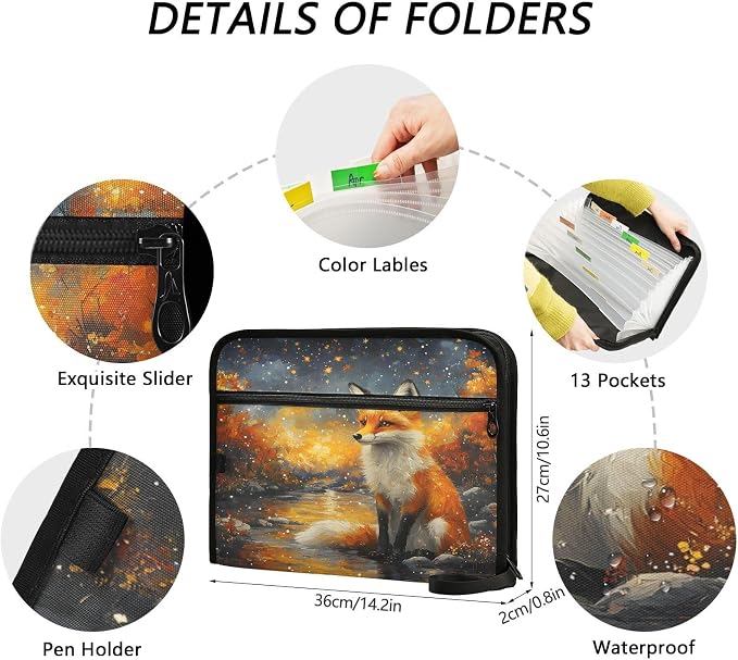 Expanding File Folder Funny Magic Fox Accordion File Organizer 13 Pockets - Image 4
