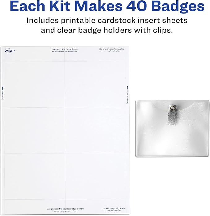 Avery Customizable Name Badge Clips, 2 Packs, 80 Printable Inserts and Badge - Image 3