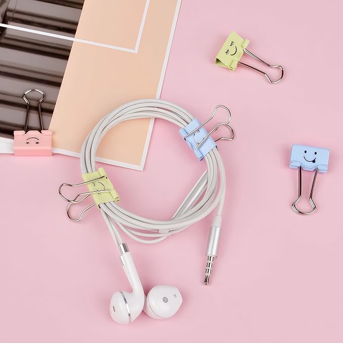 Smiling Face Binder Clips Small, Cute Emoji Paper Clamps - Image 2