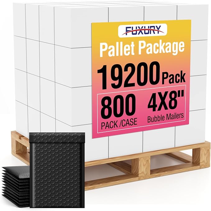 Fuxury Black Bubble Mailers 4x8" Padded Envelopes 19200 Pack Bulk Strong by Fuxury