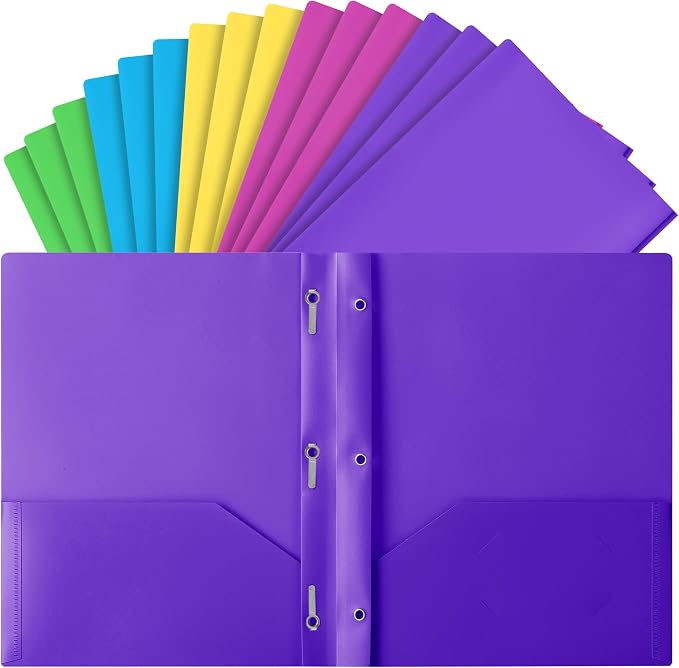 Mr. Pen- Plastic Folders with Pockets and Prongs, 15 Pack, Letter Size | Pocket by MrPen
