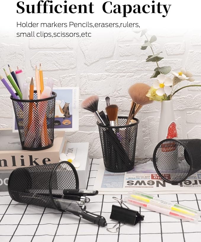 Gwybkq Pen Holder for Desk Mesh Pen Cups Metal Pencil Holder 12 Packs Desk - Image 7