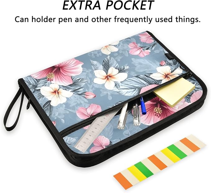 Expanding File Folder Pink Hibiscus Flower Accordion File Organizer 13 Pockets - Image 6