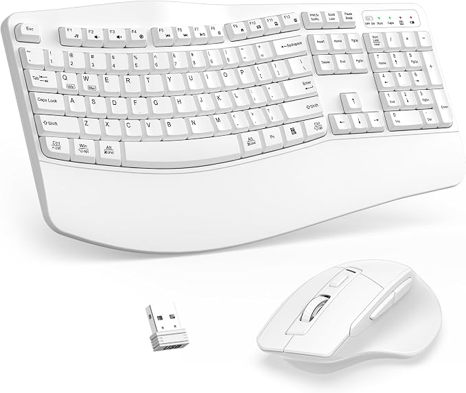 Wireless Keyboard and Mouse Combo, 2.4G Full Size Wave Keys Ergonomic Keyboard by Unknown