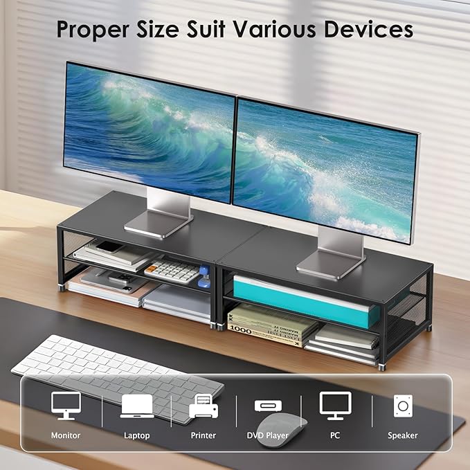 ECOLOVI 2-Tier Computer Monitor Stand Riser, Desk Organizer - Image 3