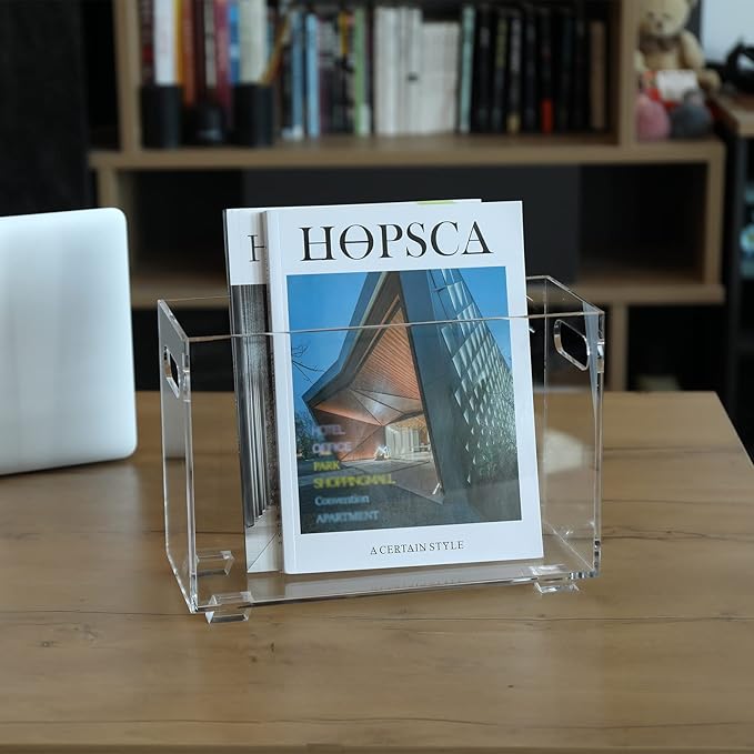 Crystal Clear Acrylic Magazine Holder, Space Saving Magazine Rack, Book Basket - Image 4