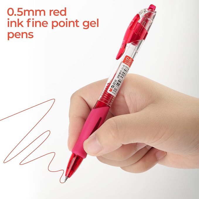 M&G 12Pcs Gel Pens, 0.5mm Red Ink Gel Pens Fine Point, Quick Dry Gel Ink Pens - Image 3