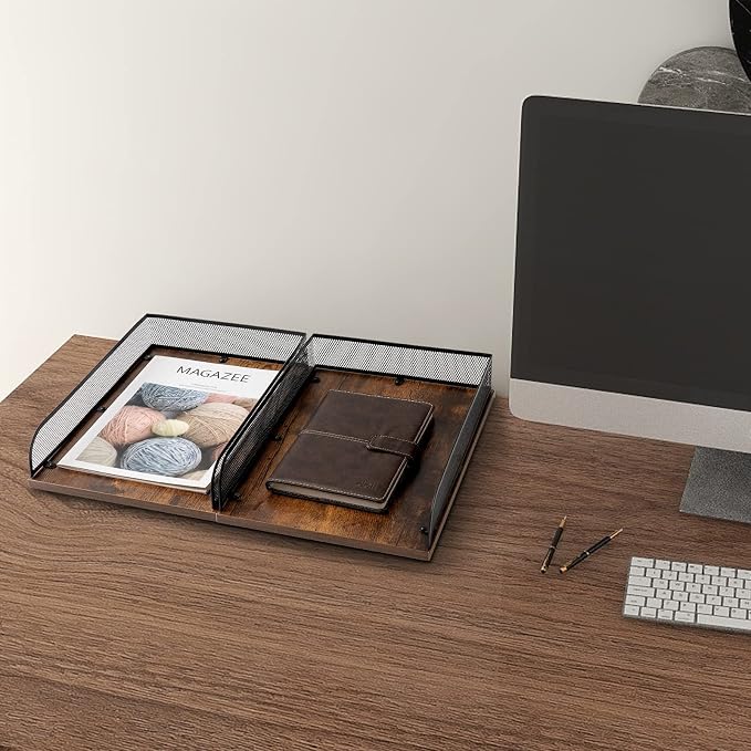 Set of 2 Vintage Wood & Metal Letter Tray，Desk Organizers Paper Tray，Office - Image 5