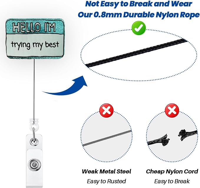Hello I'm Trying My Best Funny Badge Reel, Cute Retractable ID Card Badge Holder - Image 5