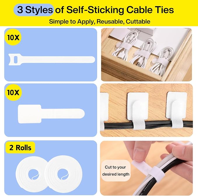 Cable Management Kit, 67 Adhesive Cable Clips, Topavatop Desk Cord Organizer - Image 5