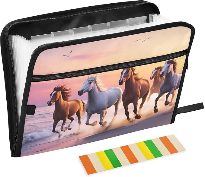 Expanding File Folder Beach Horse Accordion File Organizer 13 Pockets Document by ALAZA