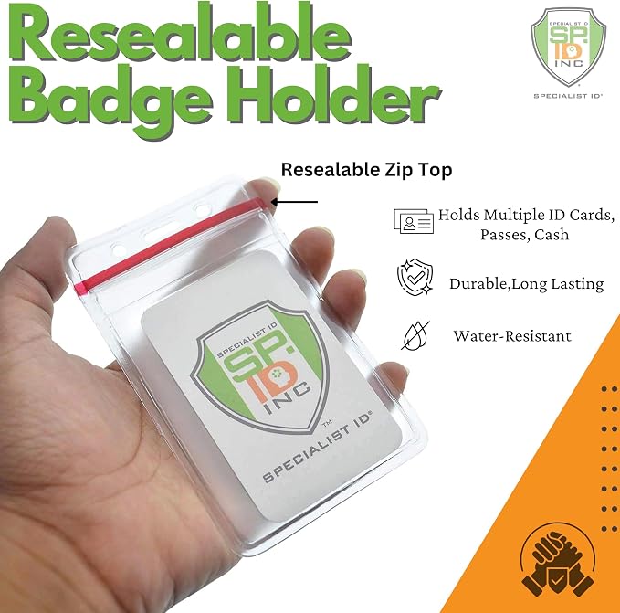 5 Pack - Heavy Duty Vertical Resealable Vinyl Badge Holders - Image 2