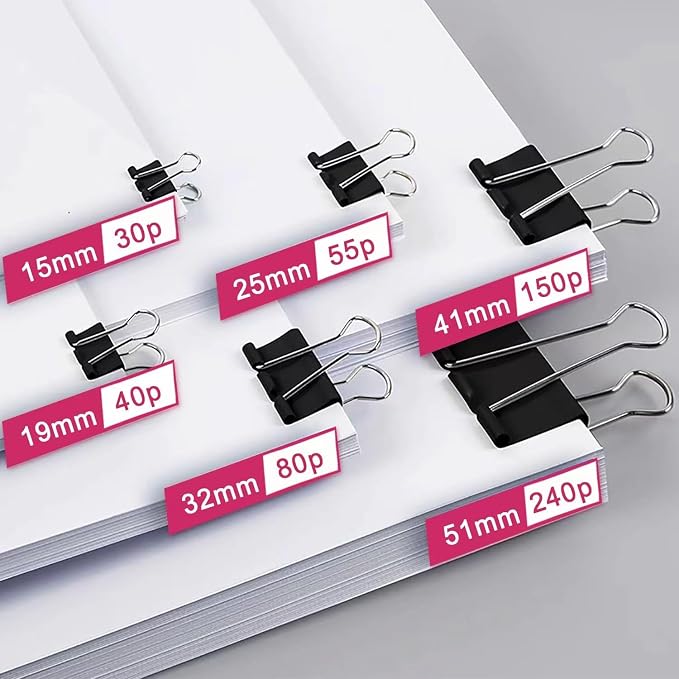 208 PCS Binder Clips Paper Clamps Assorted Sizes, Metal Paper Binder Clip - Image 3