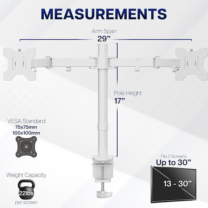 VIVO Dual Monitor Desk Mount for 13 to 30 inch Screens, STAND-V002W | White - Image 4