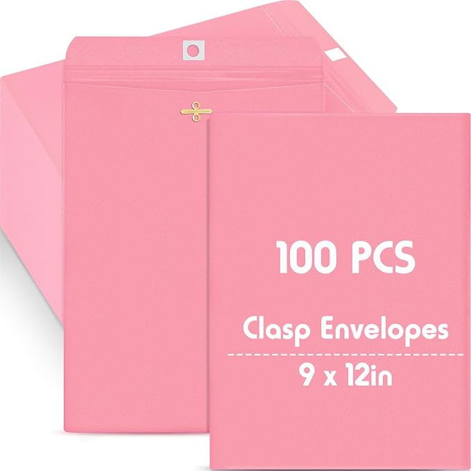 Geyee 100 Pcs Clasp Manilla Envelopes 9 x 12 Inch Gummed Colored Envelopes by Geyee