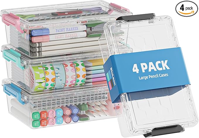 BiuLeon 4 Pack Extra Large Pencil Box, Plastic Pencil Case Organizer, Stackable by Unknown