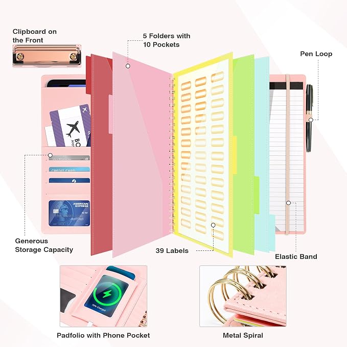 Clipboard with Storage for Men Women, Leather Padfolio Portfolio Organizer 5 - Image 3