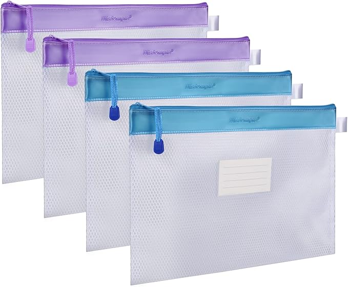 Wisdompro Zipper Pouch, 4 Packs Durable Letter Size Waterproof Mesh File Bag by Wisdompro