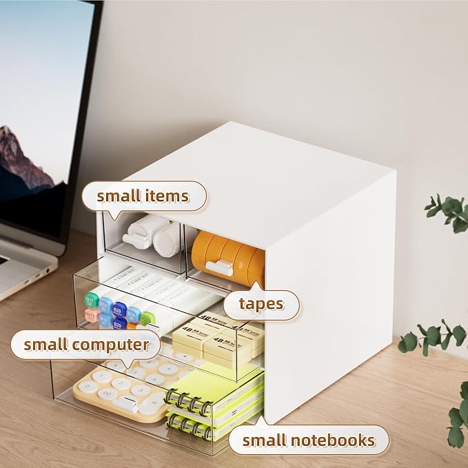 Marbrasse Desk Organizer with 4 Drawers，Office Organization, Desktop Organizer - Image 4