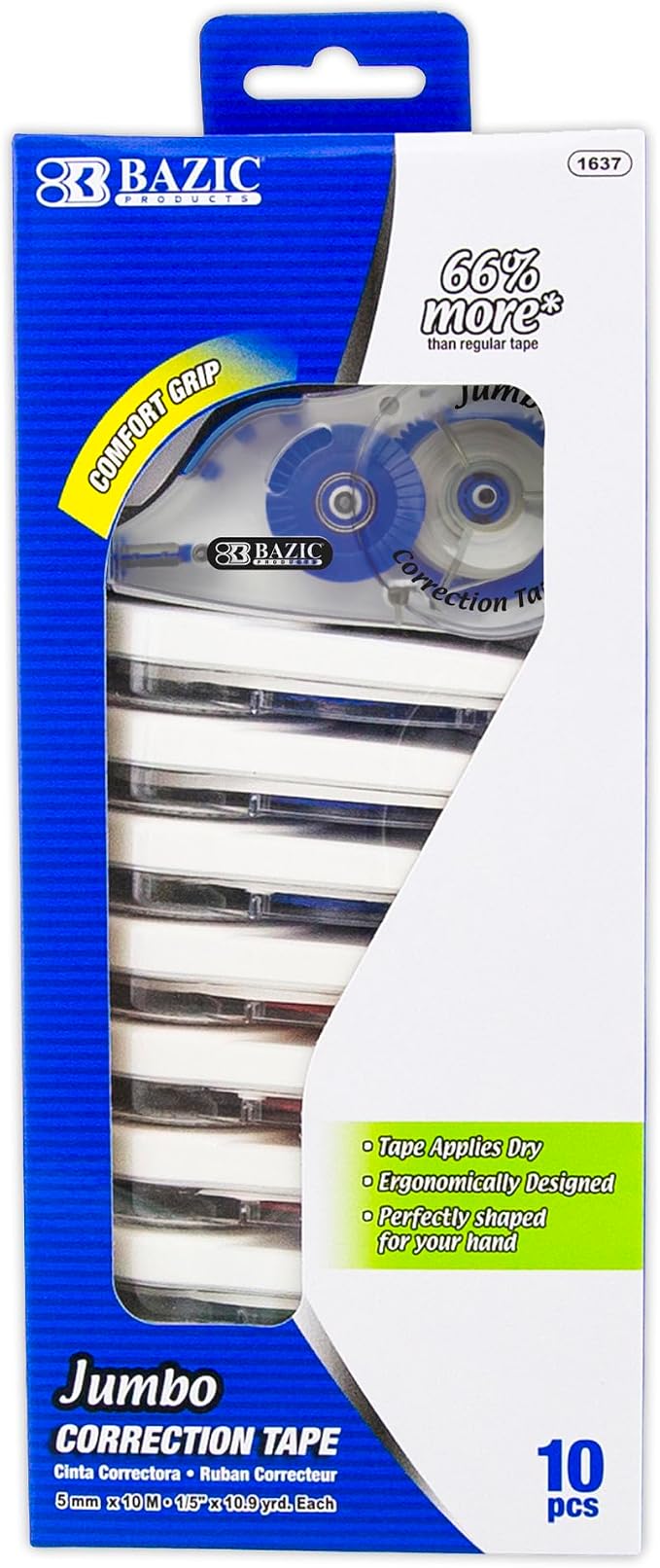 BAZIC Products Jumbo Correction Tape, 5 mm x 394 in, Dry White Film, by BAZICProducts