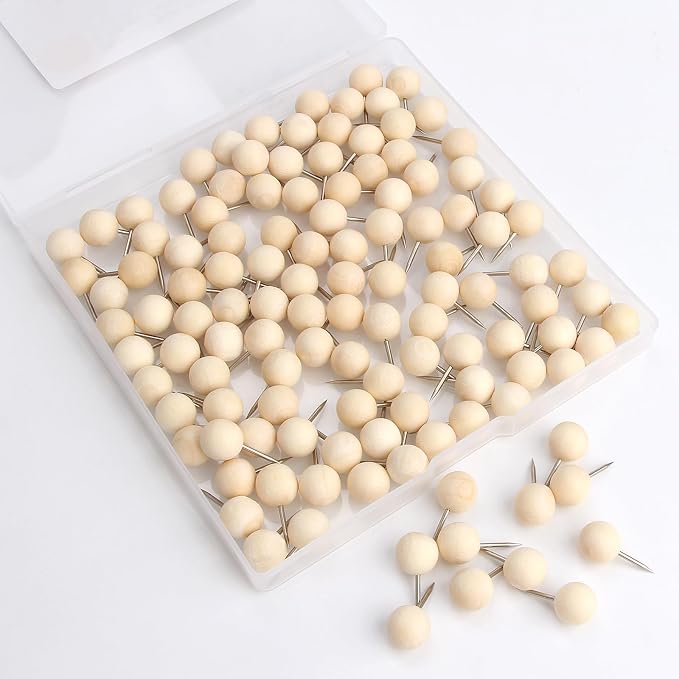 Wood Push Pins 120 Pcs, Decorative Wooden Thumb Tacks - Image 2