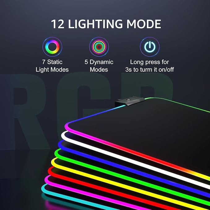 KTRIO RGB Large Gaming Mouse Pad, 31.5 x 11.8 in, RGB Black, XL | Smooth - Image 2