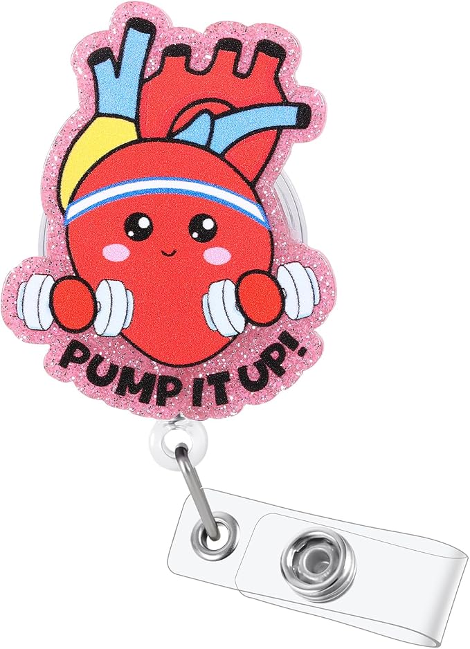 Pump It Up! Funny Cardiac Nurse Badge Reel, Cute Cardiology Heart Retractable by Unknown